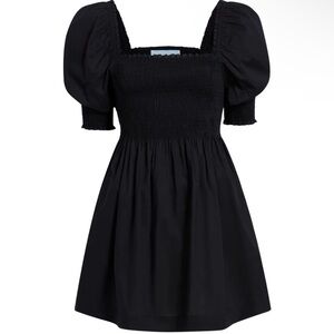 Hill House Black Smocked Bodice Puff Sleeve Mini Dress